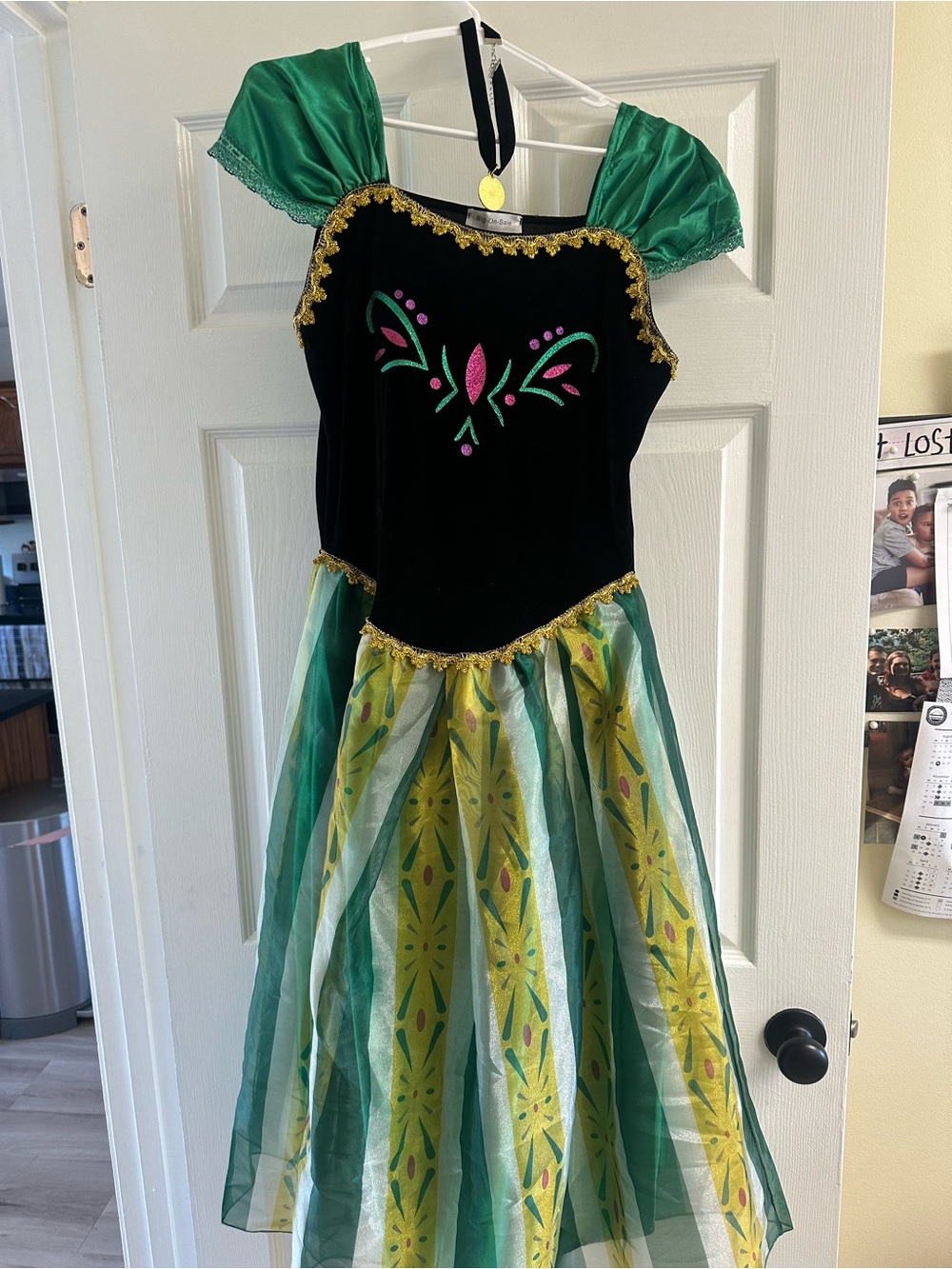 Kids Green Princess Dress-Up Costume with Gold Trim